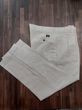 Vintage 90s Dockers Khakis Pants 38x32 Beige Relaxed Fit Two-Pleated Linen Cotto